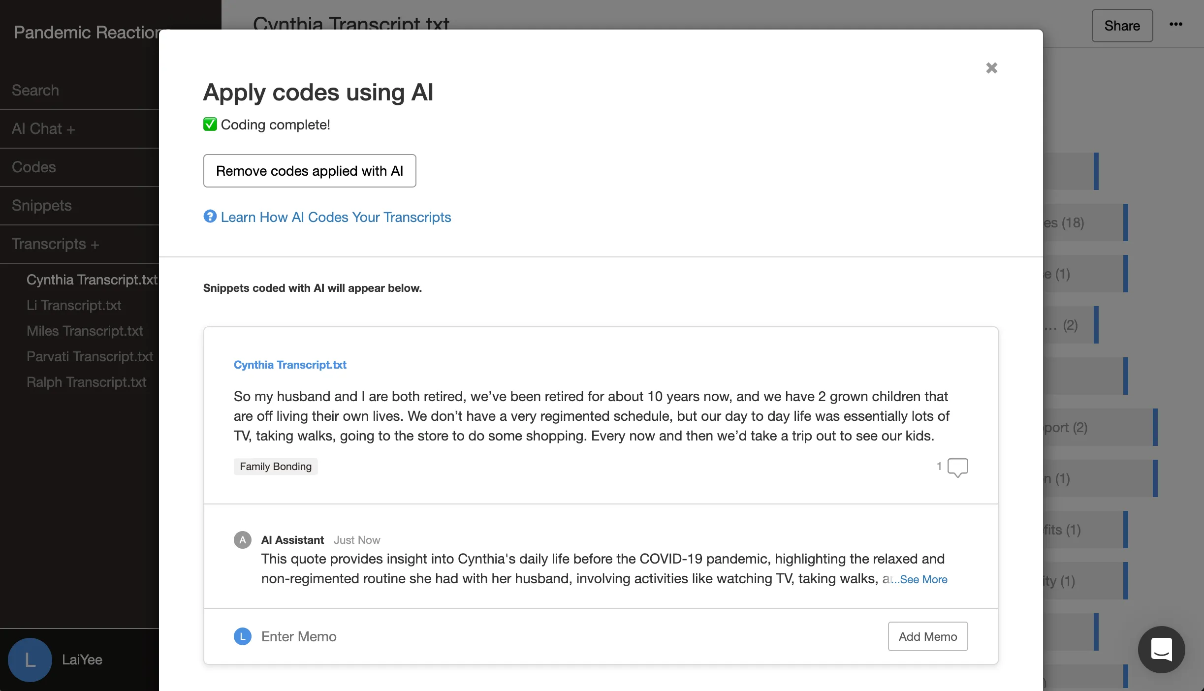 Applying codes using Delve AI