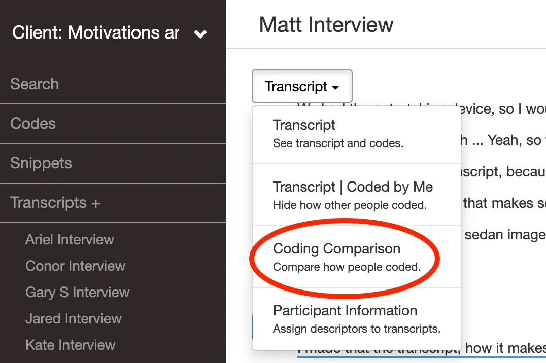 Coding comparison feature in Delve