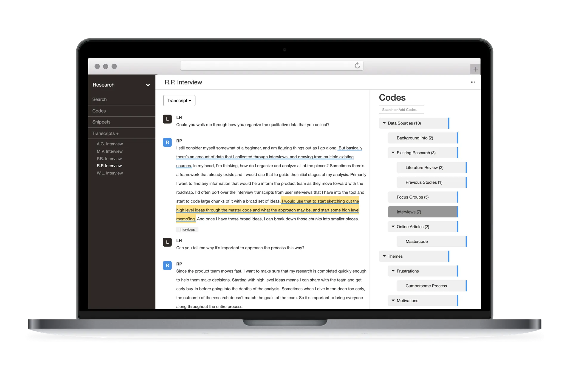 Delve qualitative analysis tool collaboration interface