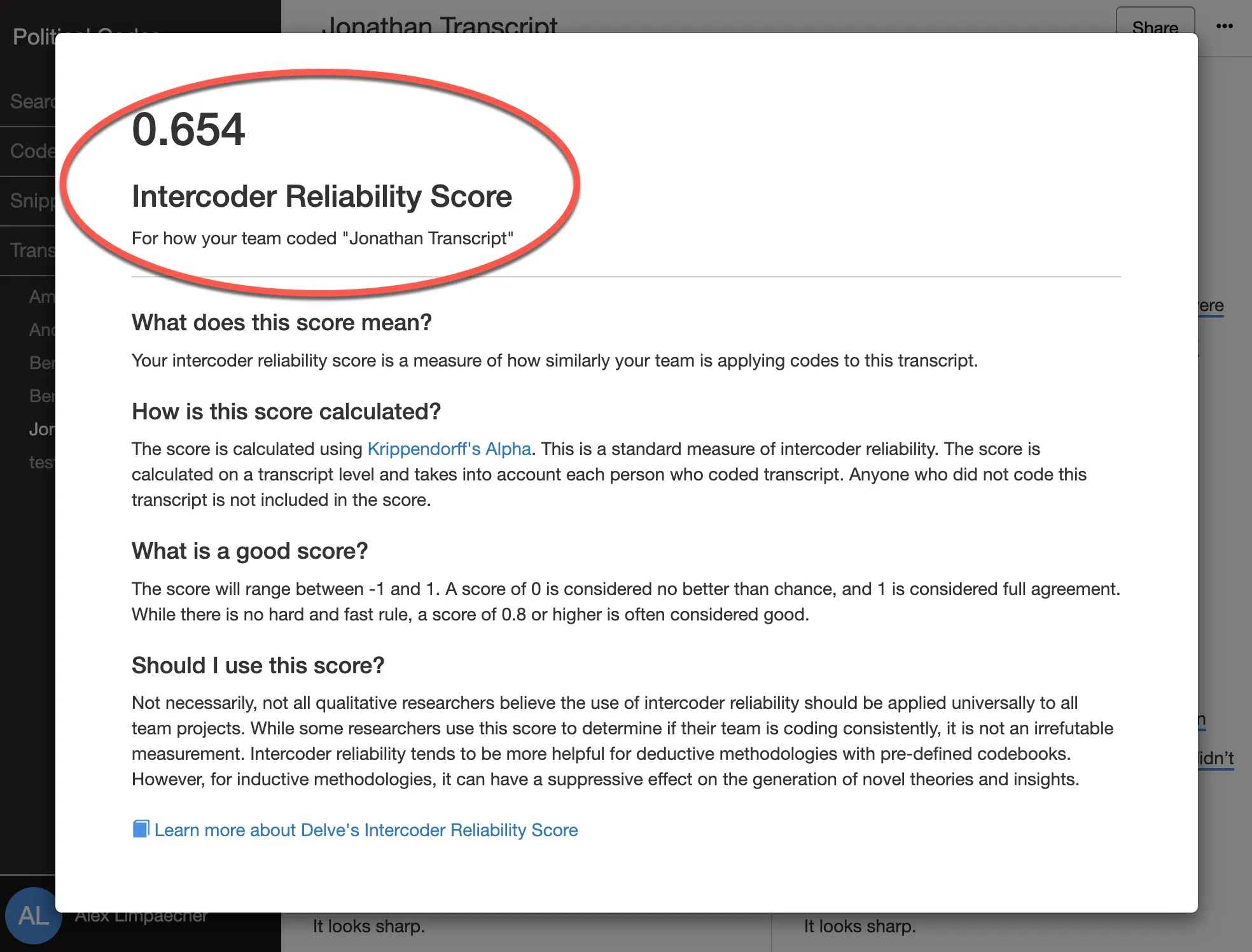 Intercoder reliability feature in Delve