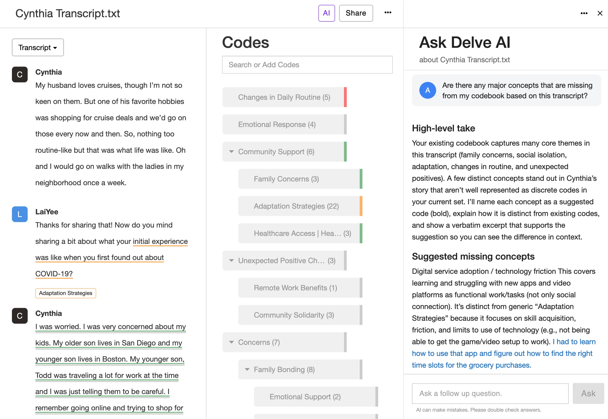 Transcript AI in Delve