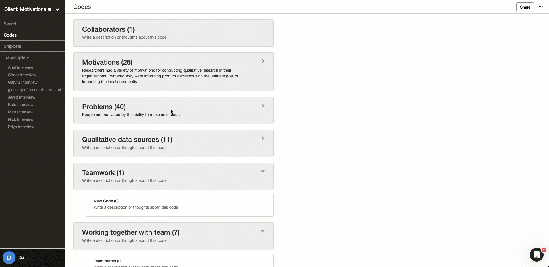 Adding code descriptions in Delve to align co-researchers on codes