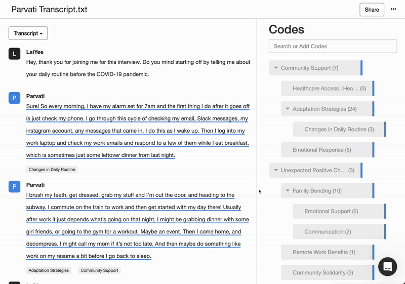 Collapse codes feature in Delve