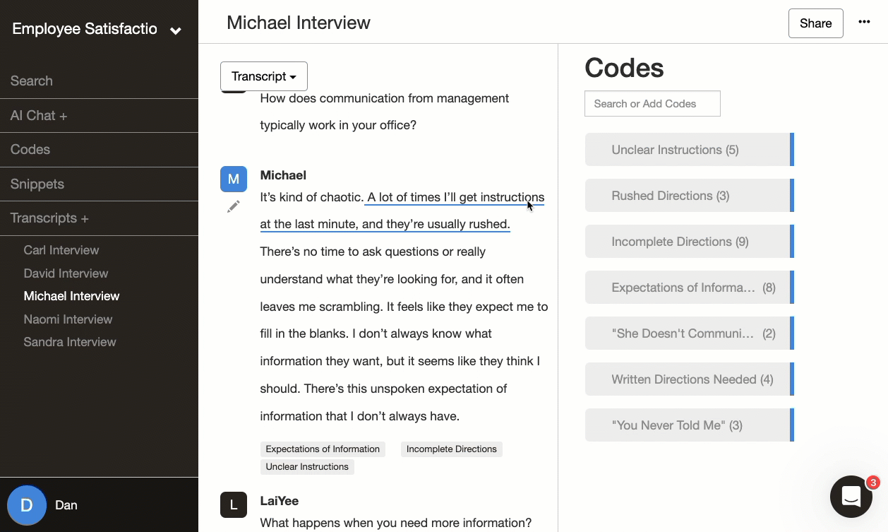 Animated example of drag-and-drop pattern coding in Delve